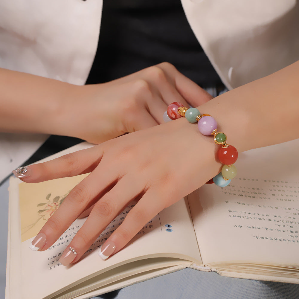 Handmade DIY Multi-Gemstone Beaded Bracelet - Amber, Agarwood, Hetian Jade, Red Agate, Jadeite