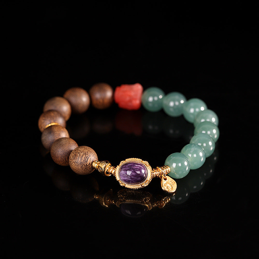Half Mountain, Half Water" Cultural Relic Bracelet – S925 Silver Gold Plated with Natural Agarwood & Jadeite