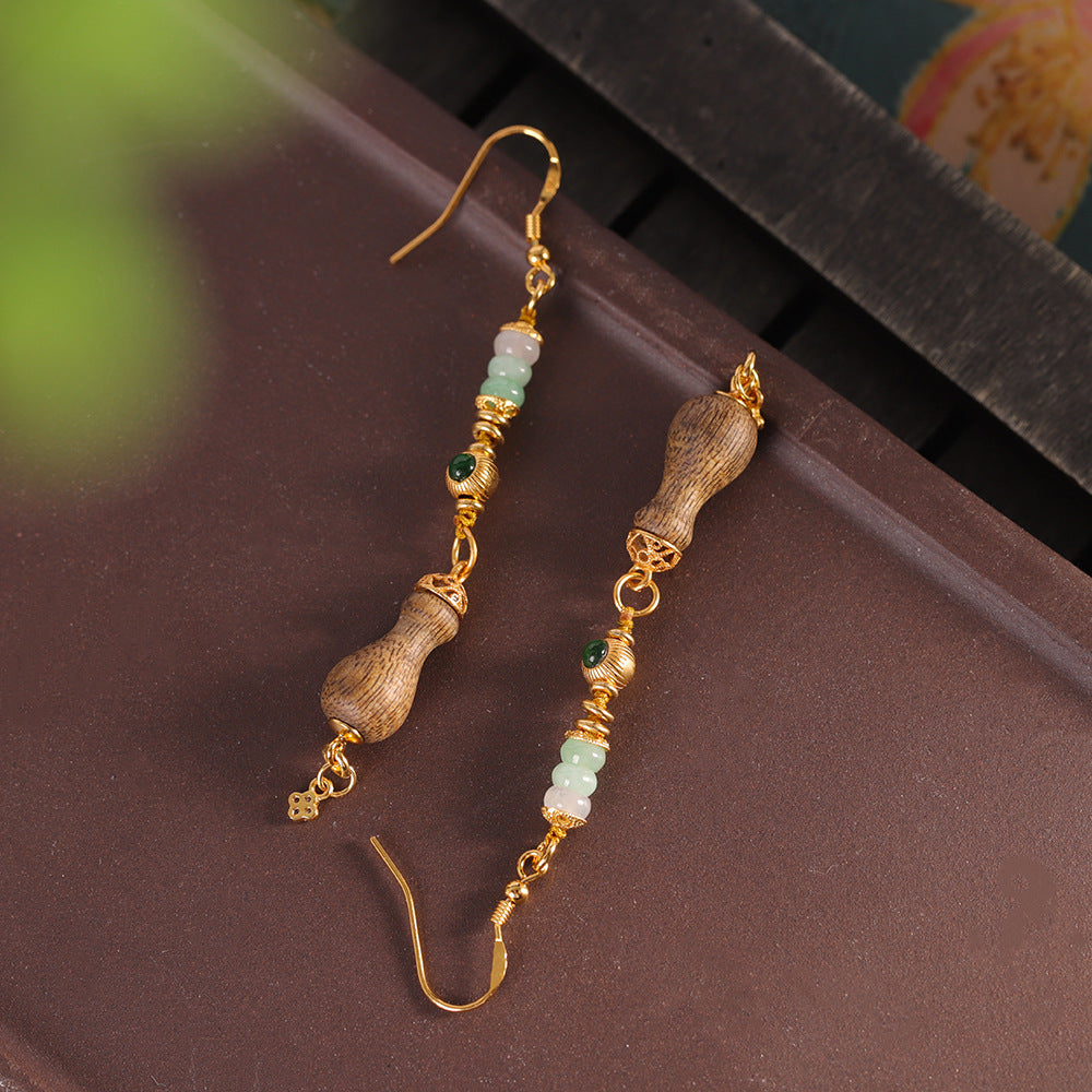 Handmade S925 Sterling Silver Long Jadeite Earrings – Unique Niche Style, Dangle Design