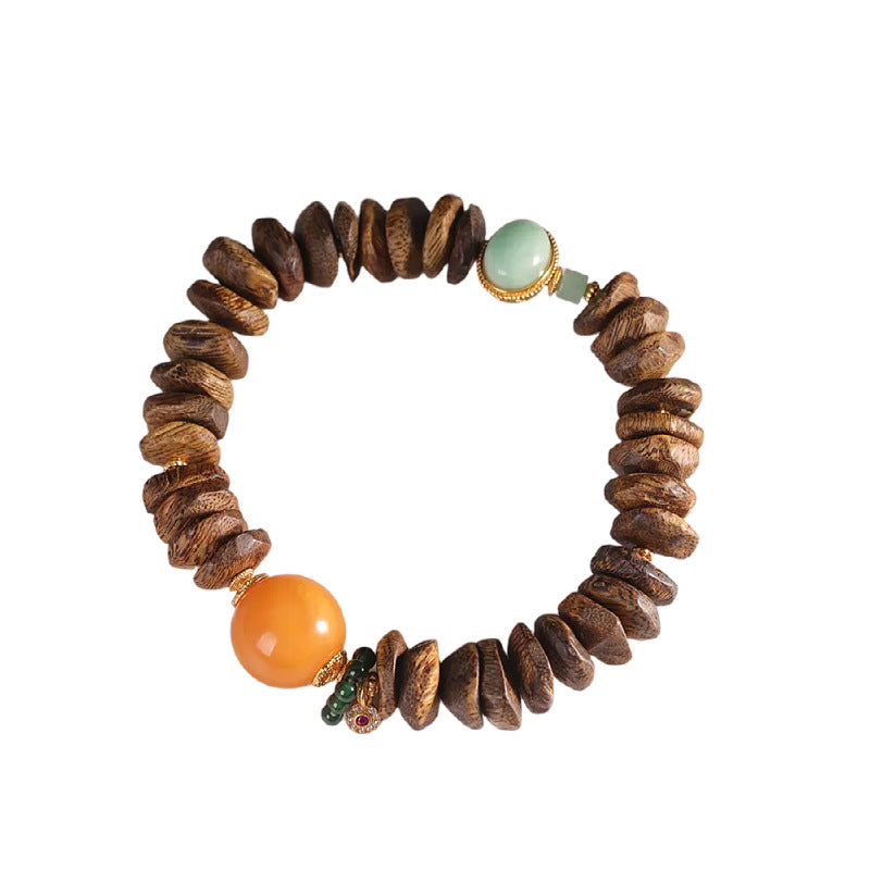 Handmade DIY Vietnamese Nha Trang Agarwood Amber Jade 925 Sterling Silver Beaded Bracelet