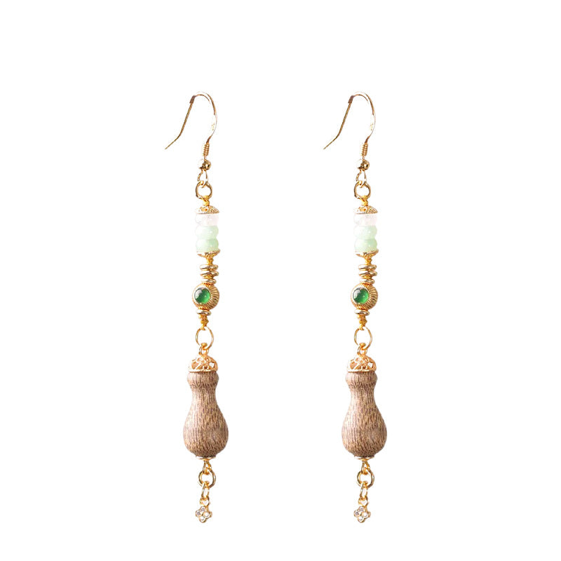 Handmade S925 Sterling Silver Long Jadeite Earrings – Unique Niche Style, Dangle Design
