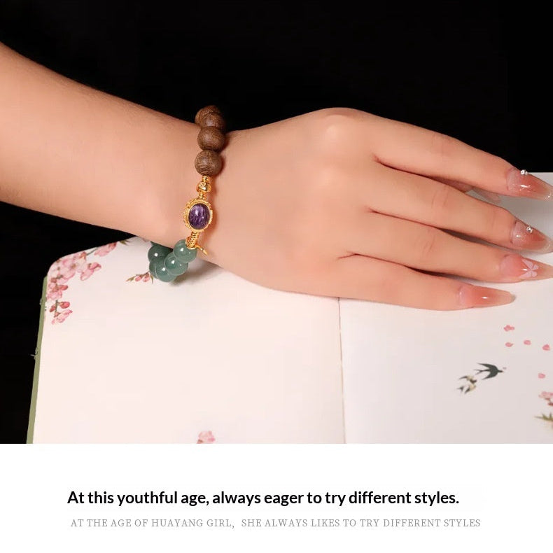Half Mountain, Half Water" Cultural Relic Bracelet – S925 Silver Gold Plated with Natural Agarwood & Jadeite